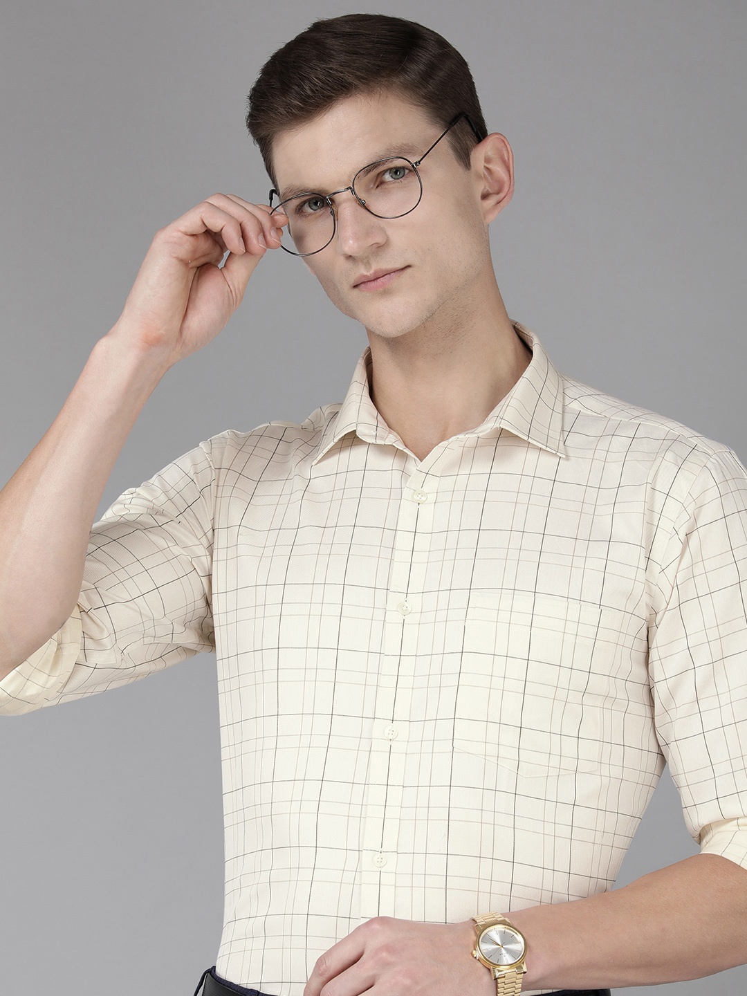 

Park Avenue Slim Fit Checked Pure Cotton Formal Shirt, Beige