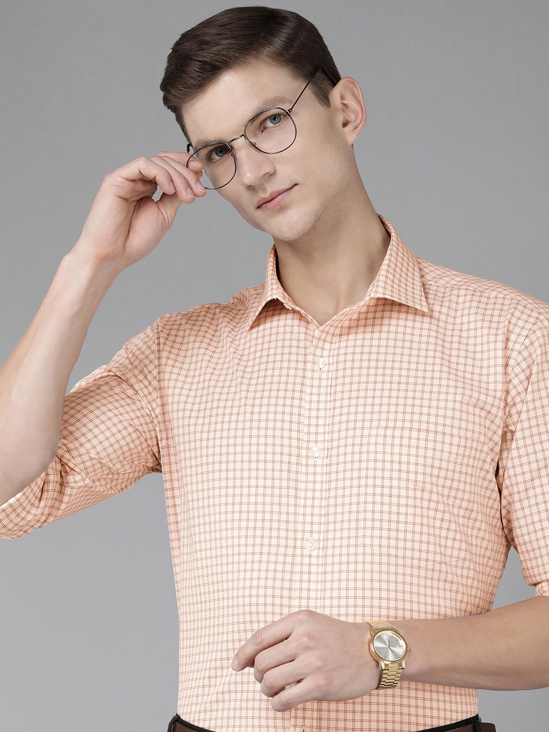 

Park Avenue Slim Fit Checked Pure Cotton Formal Shirt, Peach
