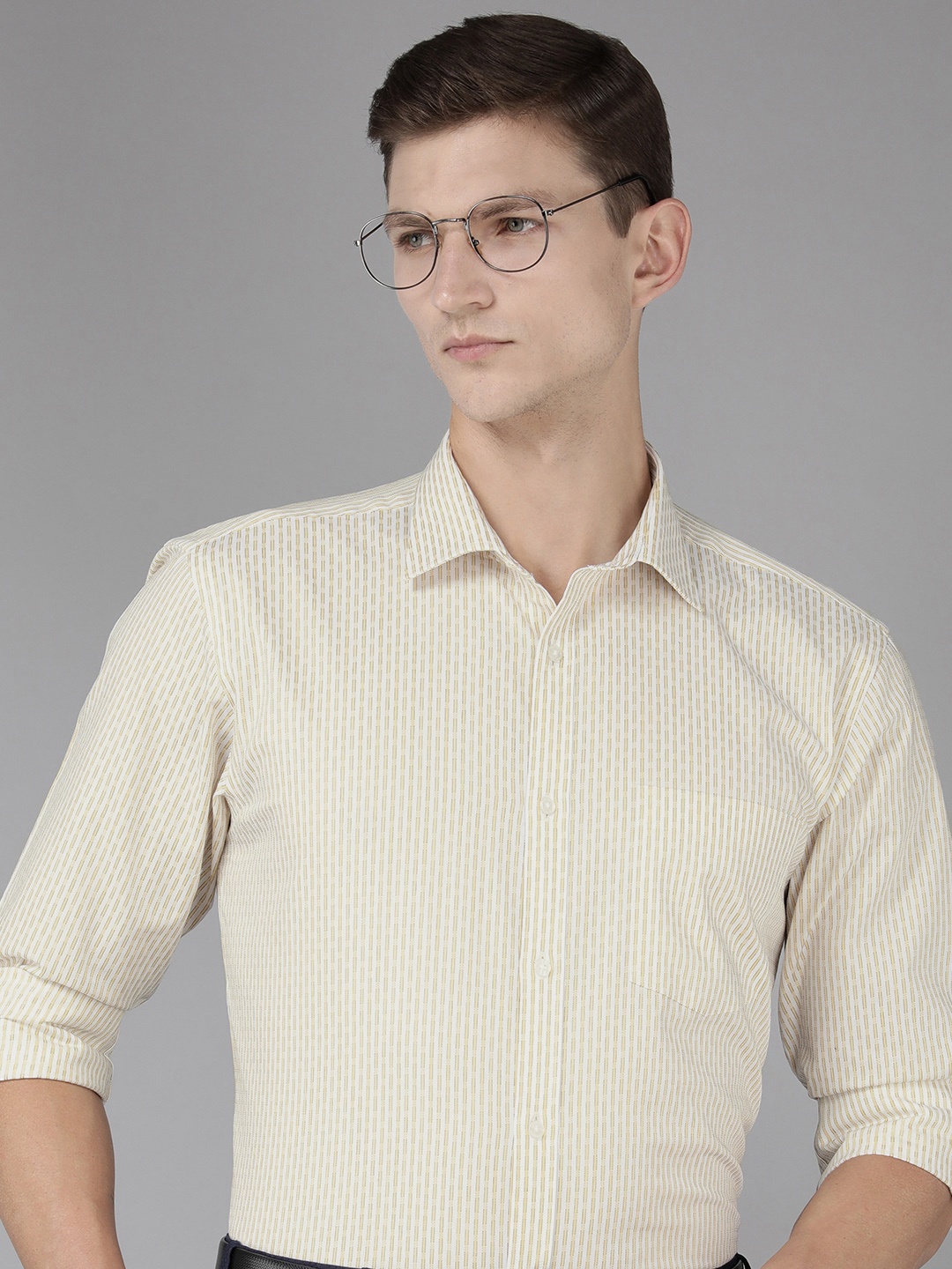 

Park Avenue Men Pure Cotton Slim Fit Striped Formal Shirt, Yellow