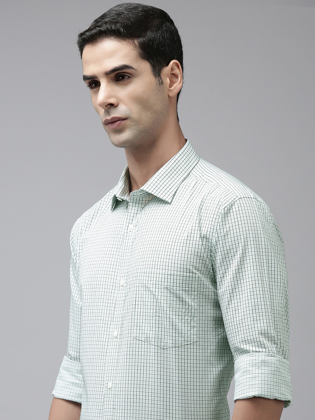 

Park Avenue Men Slim Fit Tartan Checks Opaque Pure Cotton Formal Shirt, Green