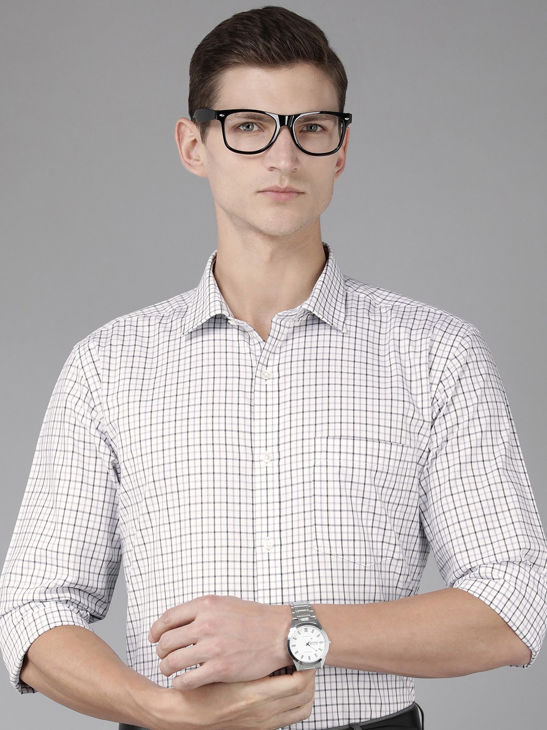 

Park Avenue Slim Fit Checked Pure Cotton Formal Shirt, White