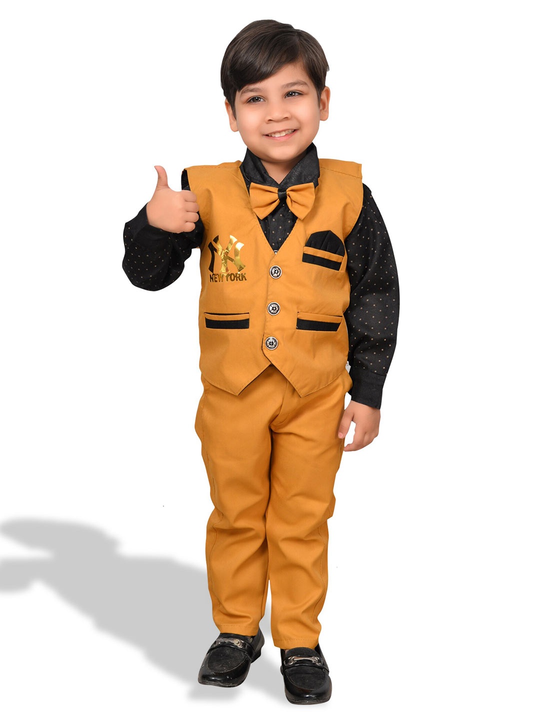 

KIDZAREA Boys Printed Shirt With Trousers And Waistcoat, Yellow