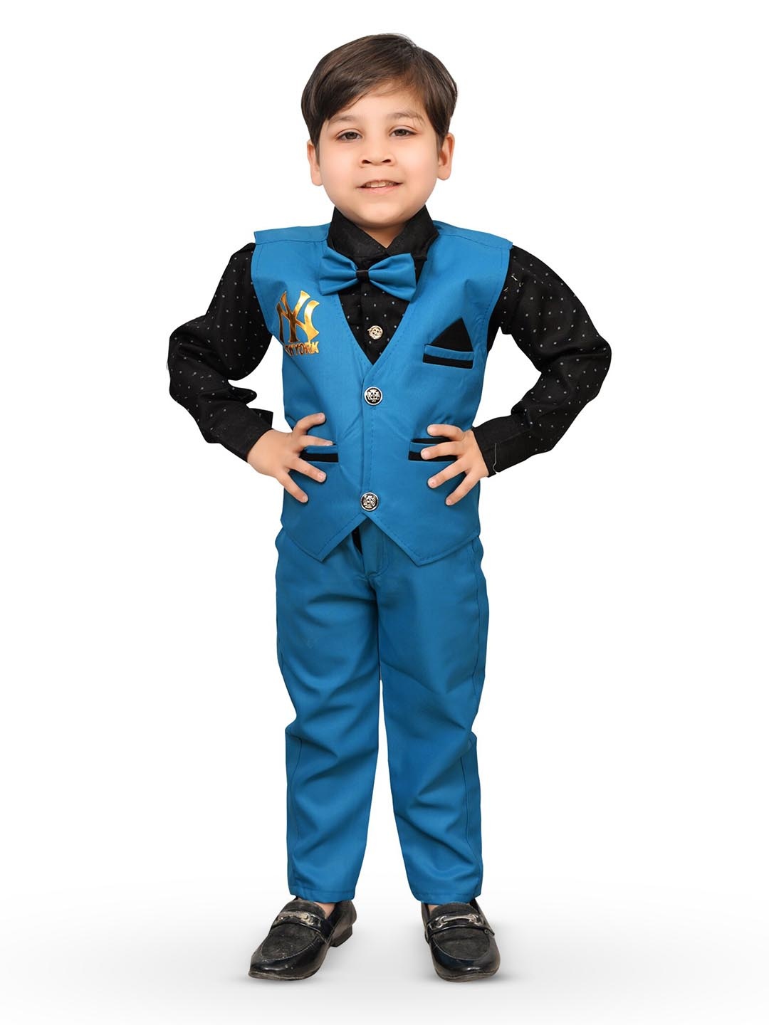 

KIDZAREA Boys Printed Shirt With Trousers And Waistcoat, Navy blue