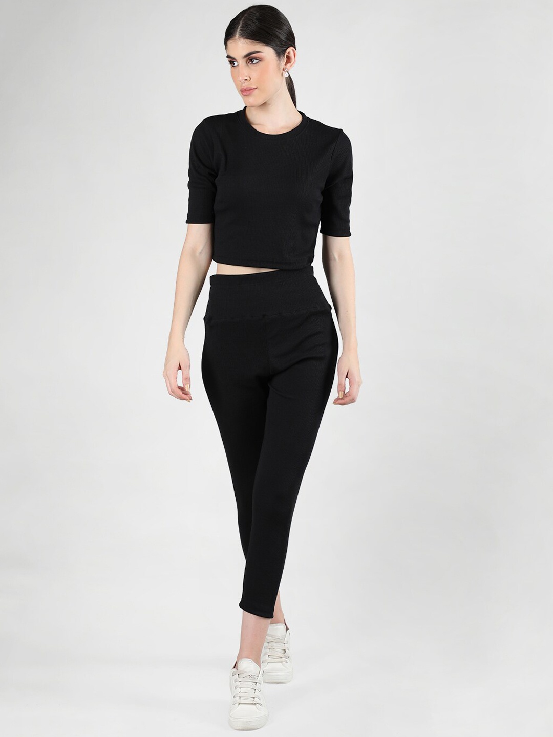 

KEPA Round Neck Crop Top & Tights, Black