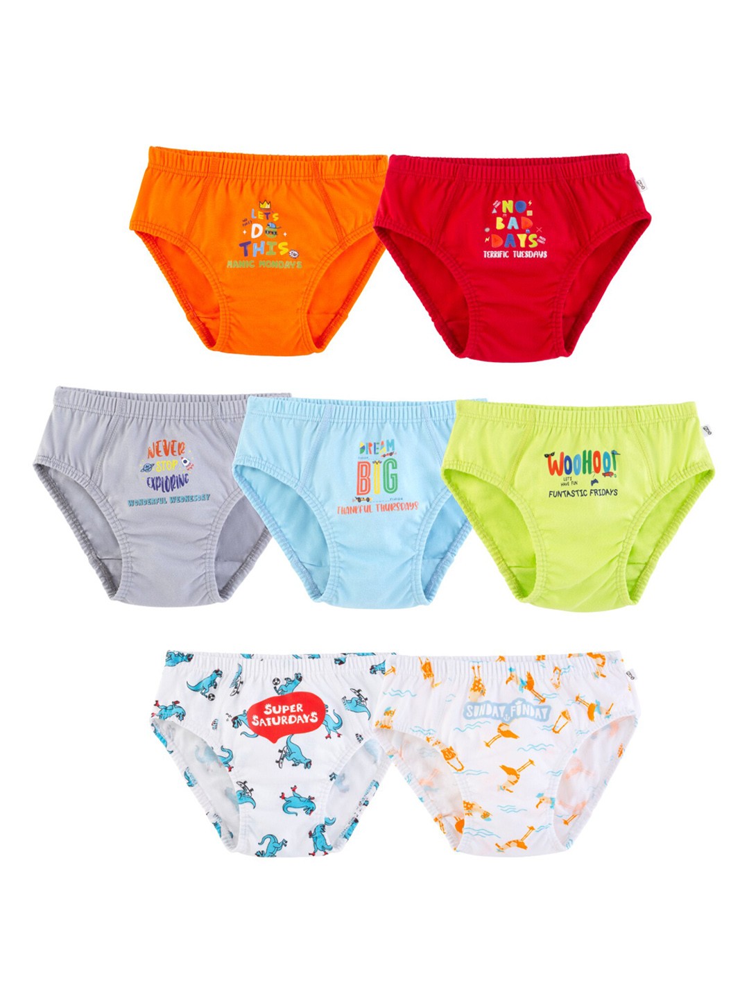 

You Got Plan B Boys Pack Of 7 Printed Cotton Anti Microbial Basic Briefs, Orange