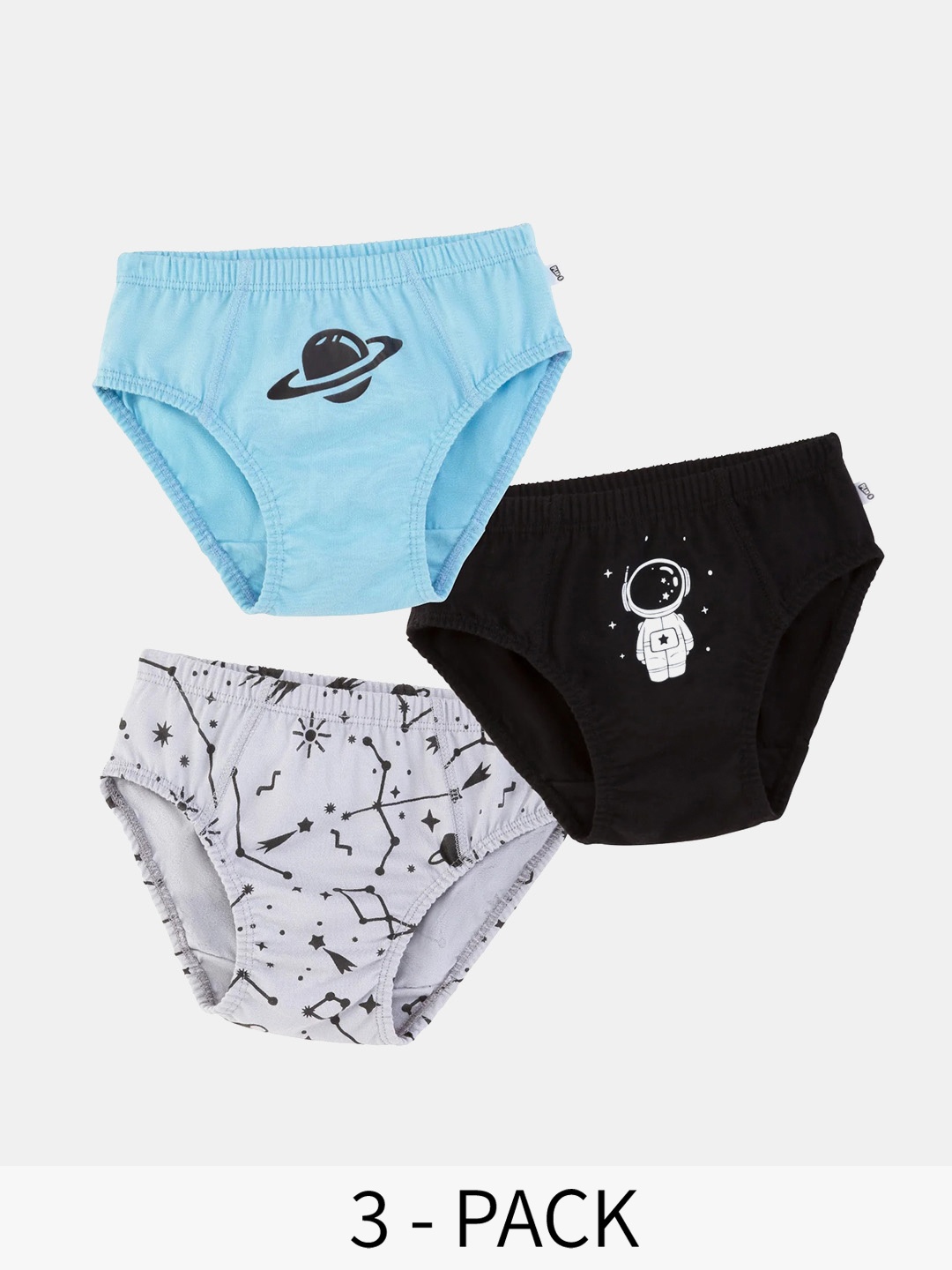 

You Got Plan B Space Boys Pack Of 3 Printed Pure Cotton Anti Microbial Basic Briefs, Blue