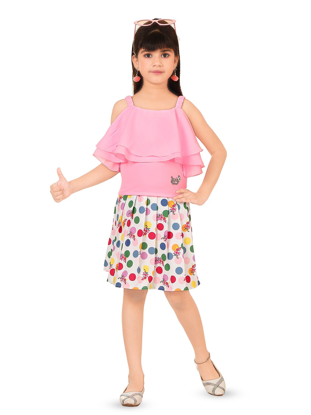 

CELEBRITY CLUB Girls Shoulder Straps Top with Skirt, Pink