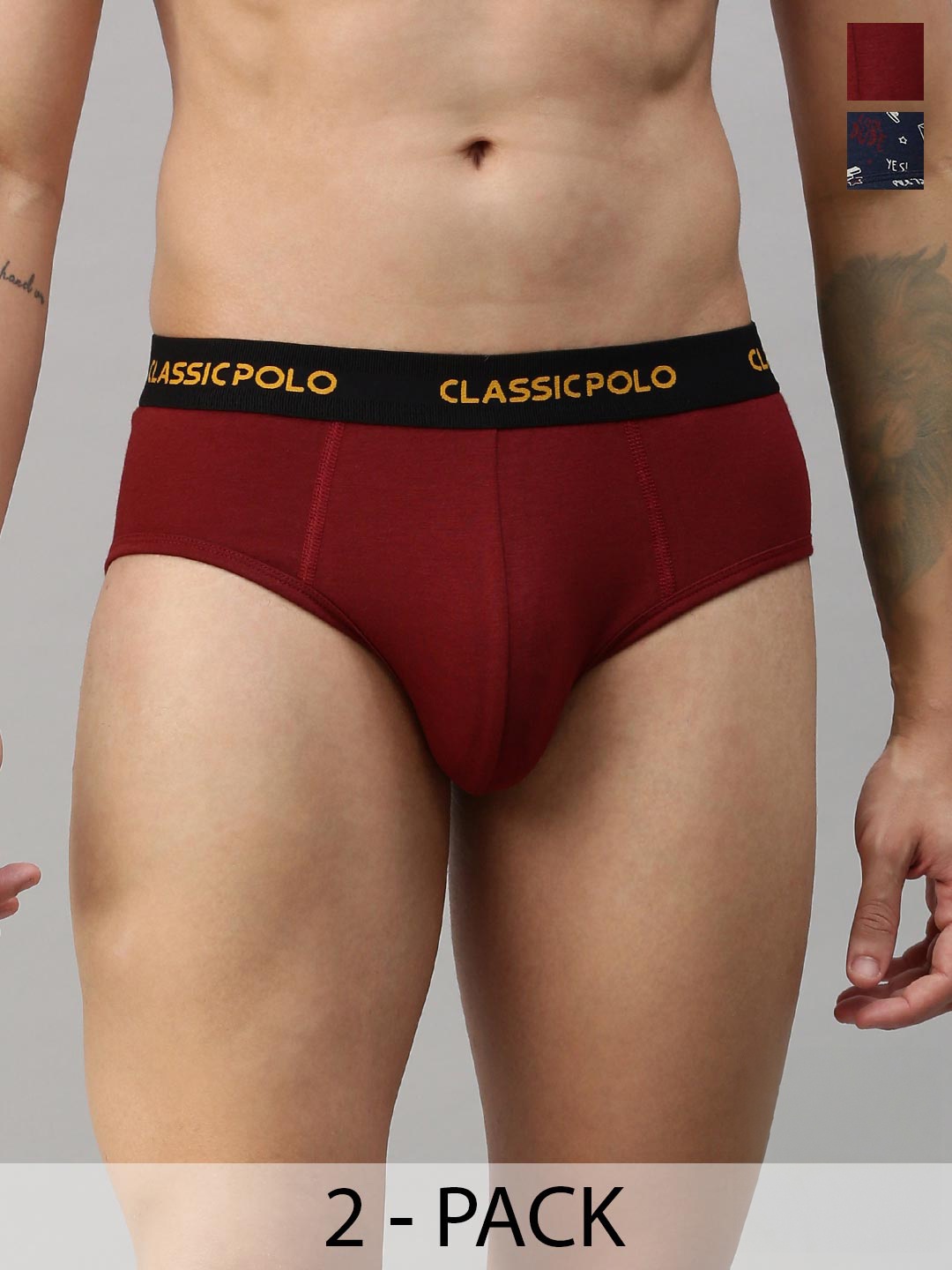 

Classic Polo Men Pack Of 2 Printed Anti-Odour Modal Briefs SCARCE - AOP-04-PK2_70-75CM, Maroon