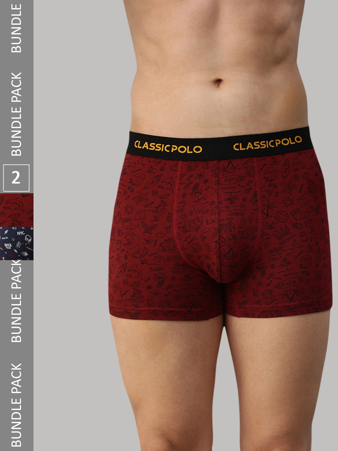 

Classic Polo Men Pack Of 2 Printed Modal Trunks, Maroon