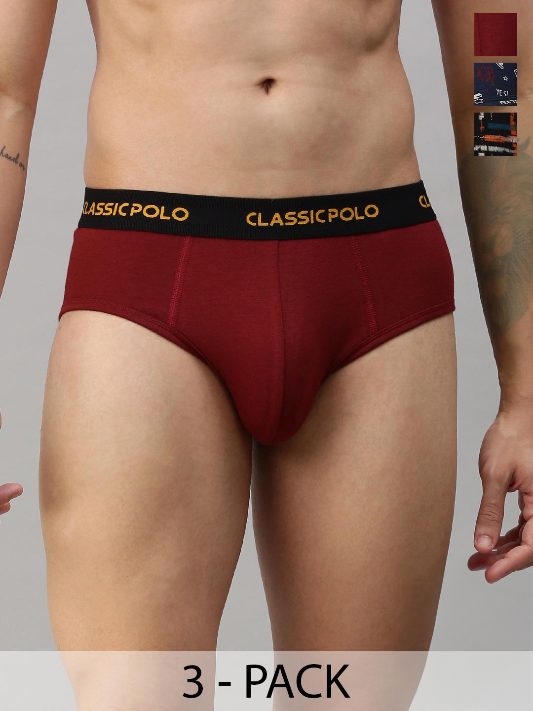 

Classic Polo Pack of 3 Anti-Odour Briefs AOP-01-PK3_70-75CM, Maroon