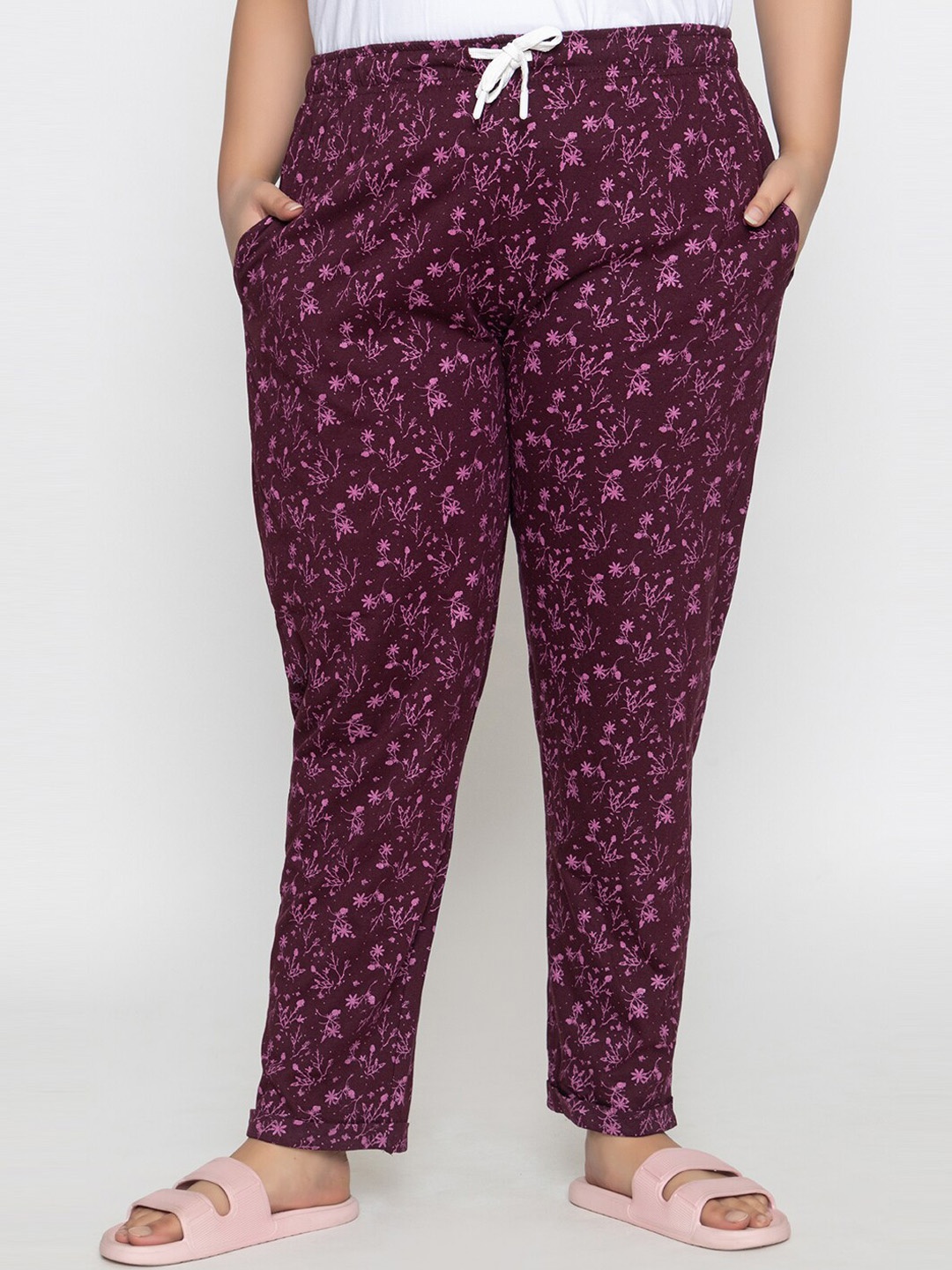 

Kepa Women Plus Size Floral Printed Cotton Track Pants, Purple