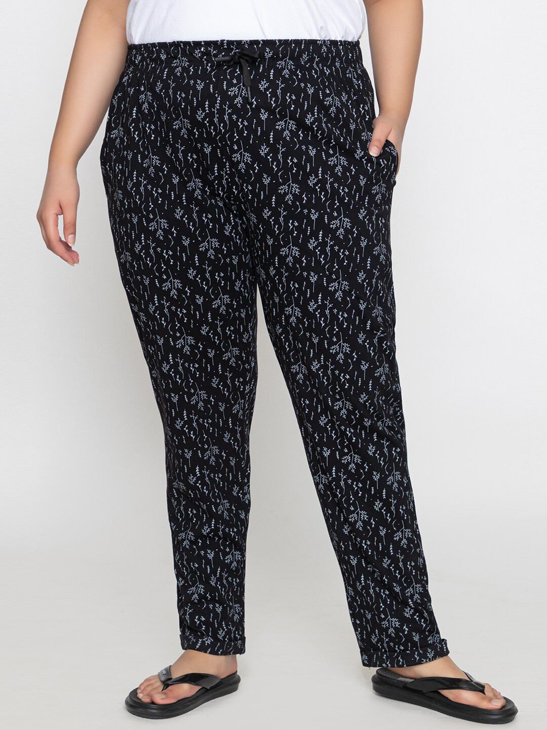 

KEPA Women Plus Size Pure Cotton Printed Lounge Pants, Black
