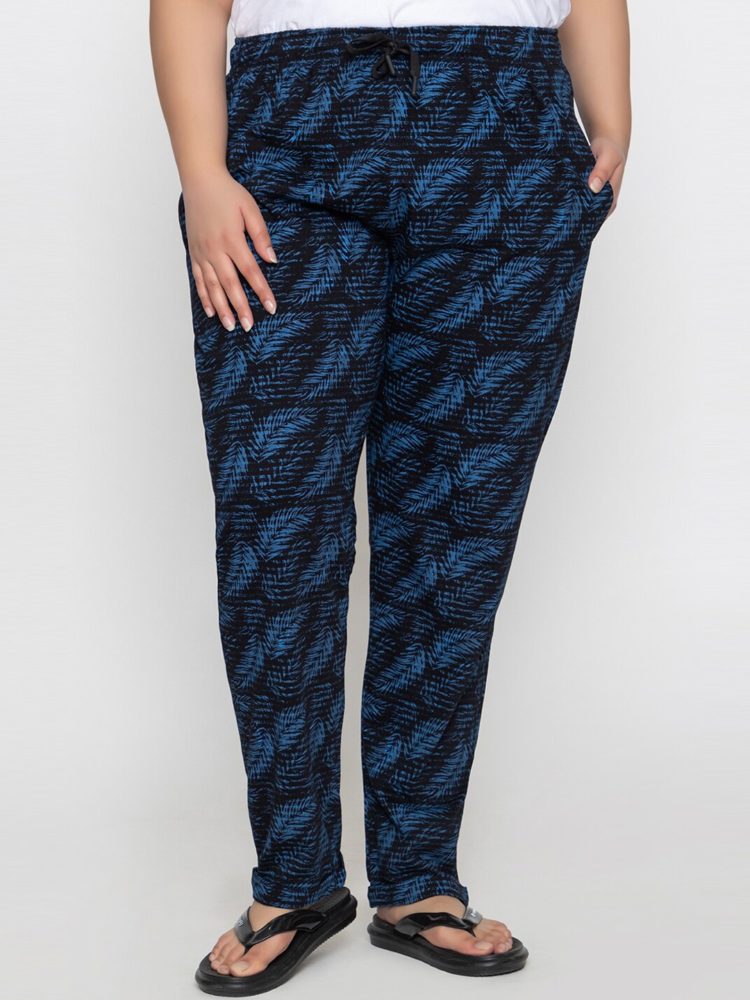 

KEPA Women Plus Size Printed Mid-Rise Cotton Knitted Lounge Pants, Blue