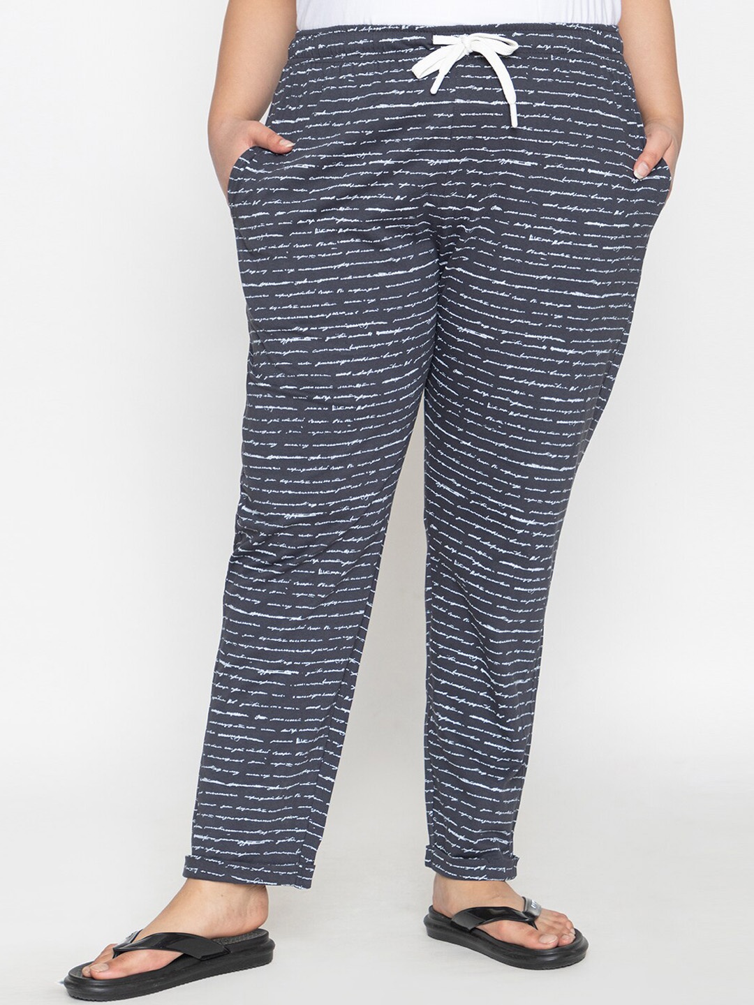 

KEPA Women Plus Size Typography Printed Cotton Lounge Pants, Blue