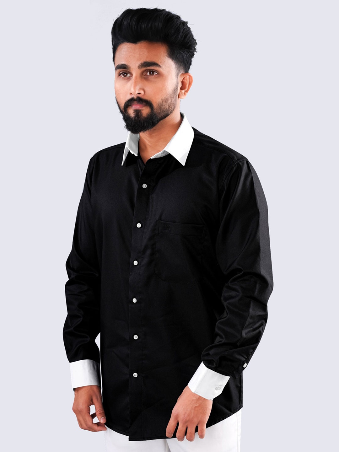 

FRENCH CROWN Standard Twill Pure Cotton Casual Shirt, Black