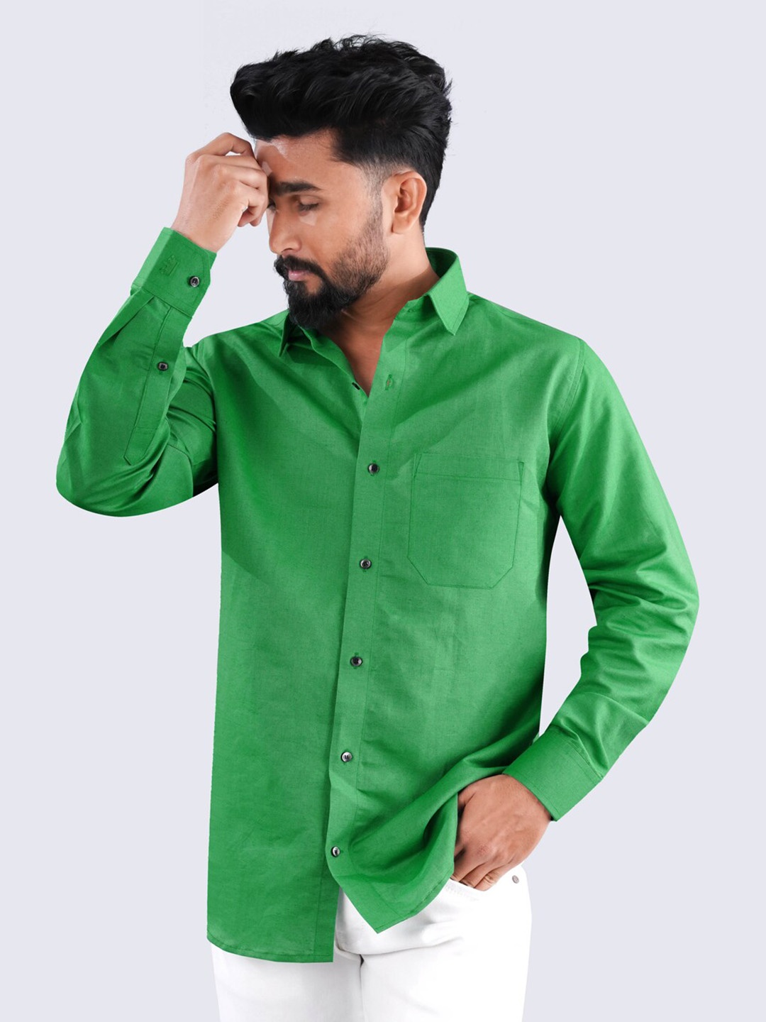 

FRENCH CROWN Standard Fit Linen Cotton Casual Shirt, Green