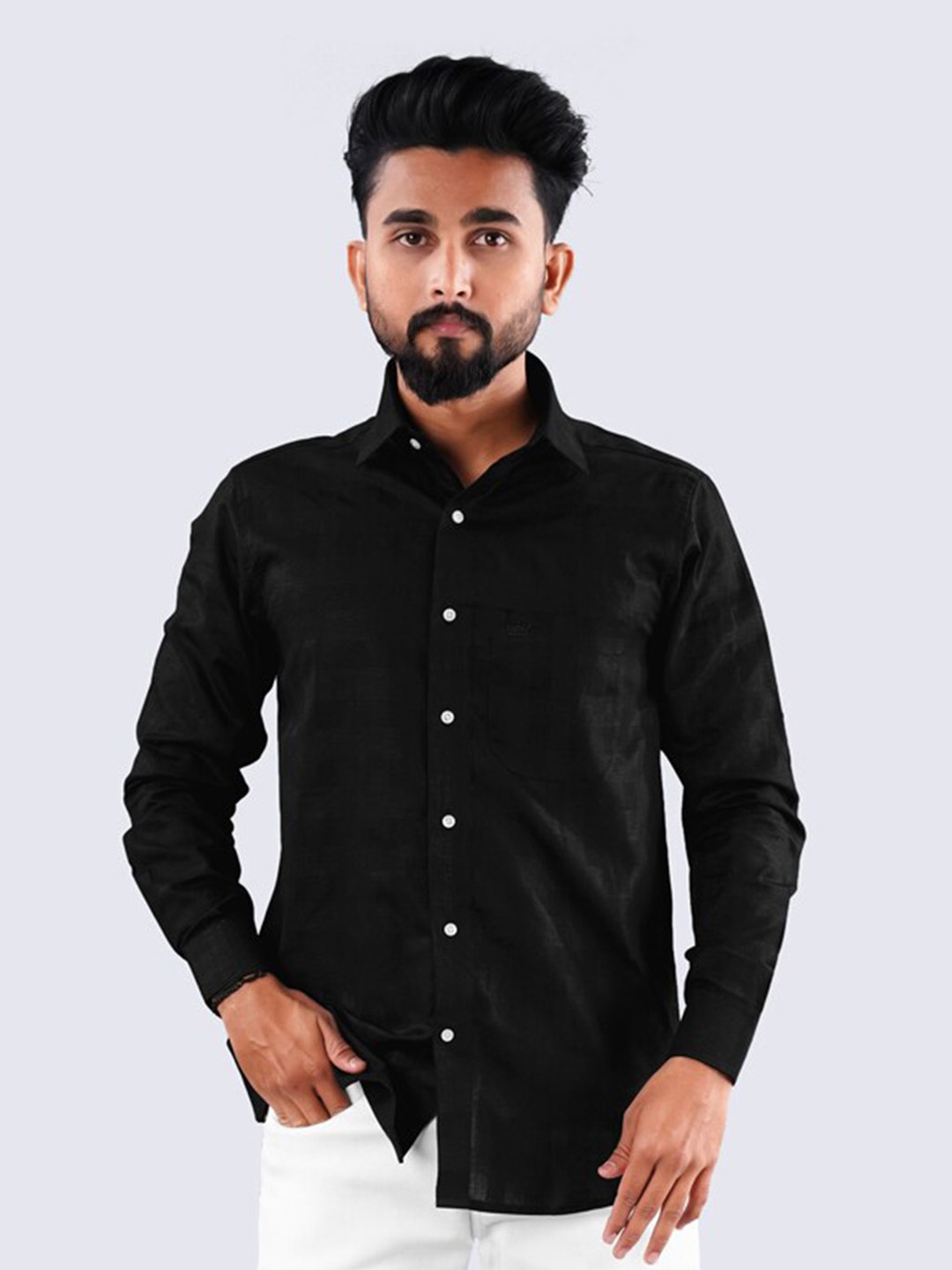 

FRENCH CROWN Standard Fit Linen Cotton Casual Shirt, Black