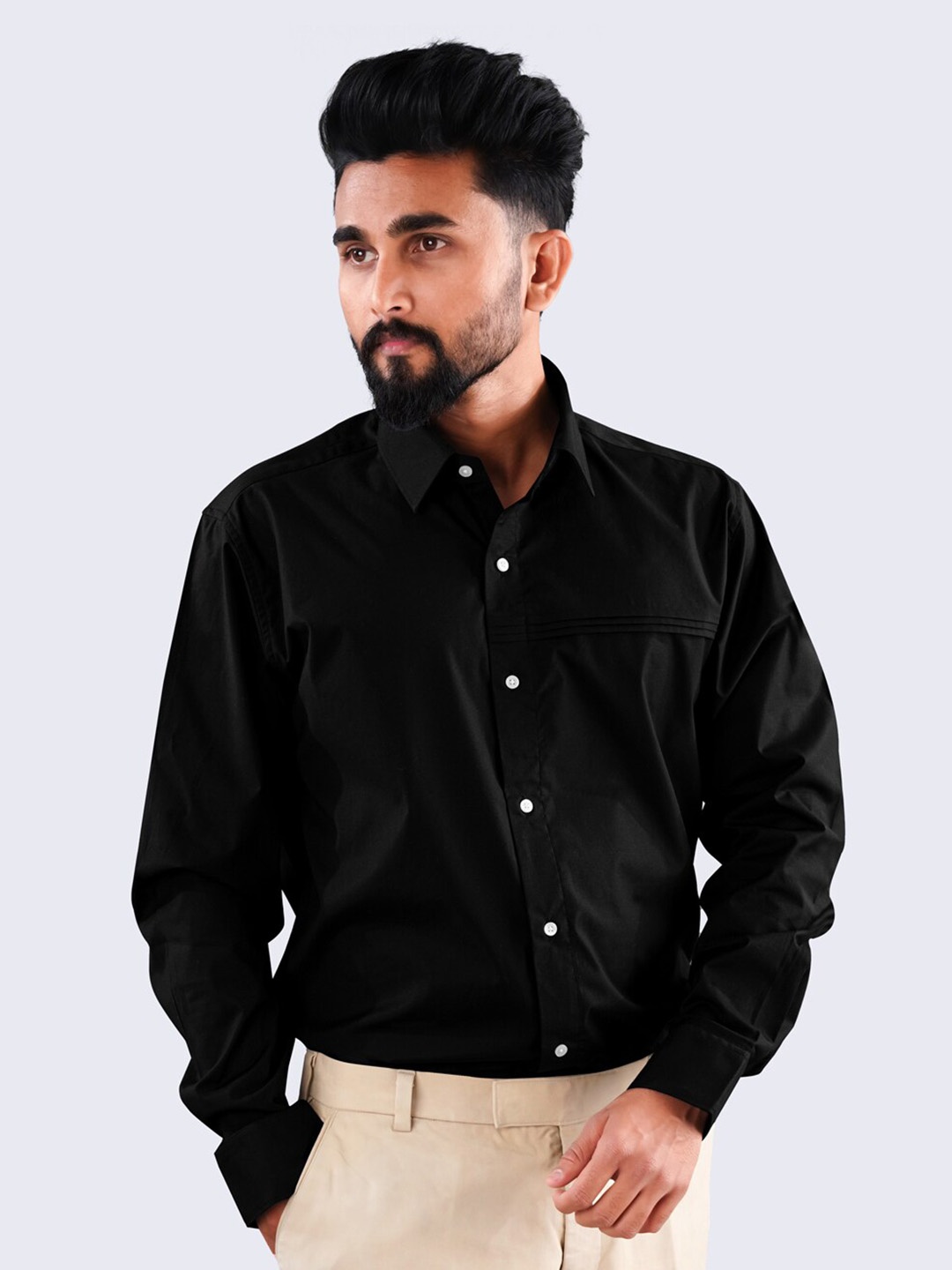 

FRENCH CROWN Standard Fit Twill Pure Cotton Casual Shirt, Black