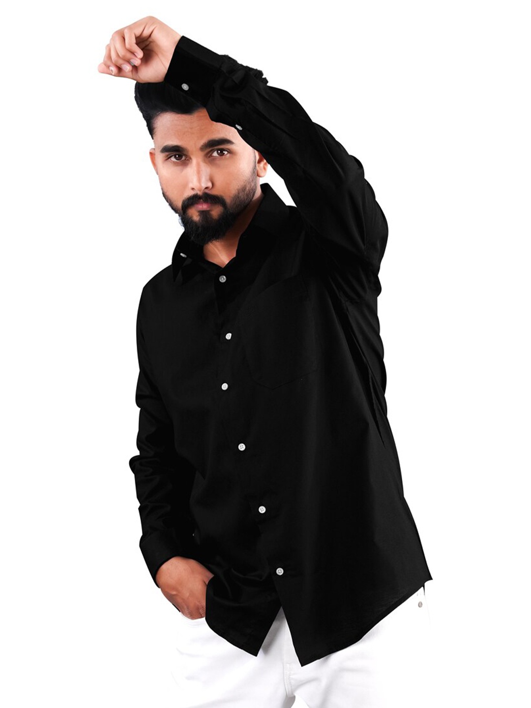 

FRENCH CROWN Standard Fit Oxford Cotton Casual Shirt, Black