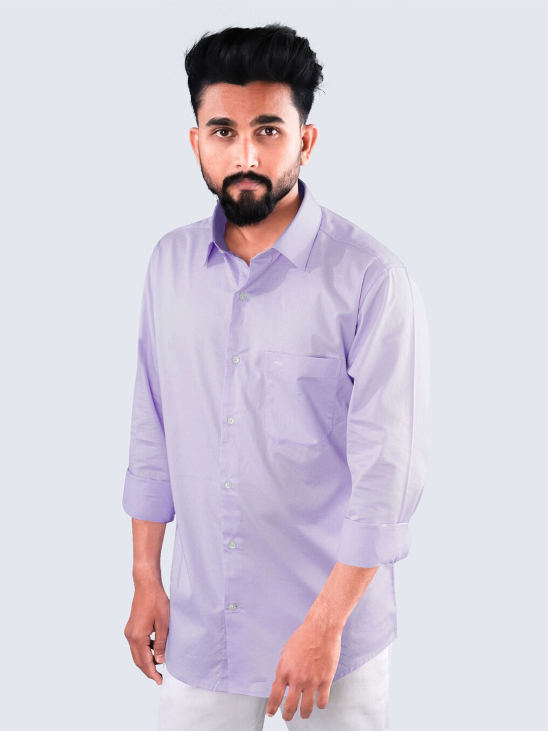

FRENCH CROWN Spread Collar Standard Twill Cotton Casual Shirt, Purple