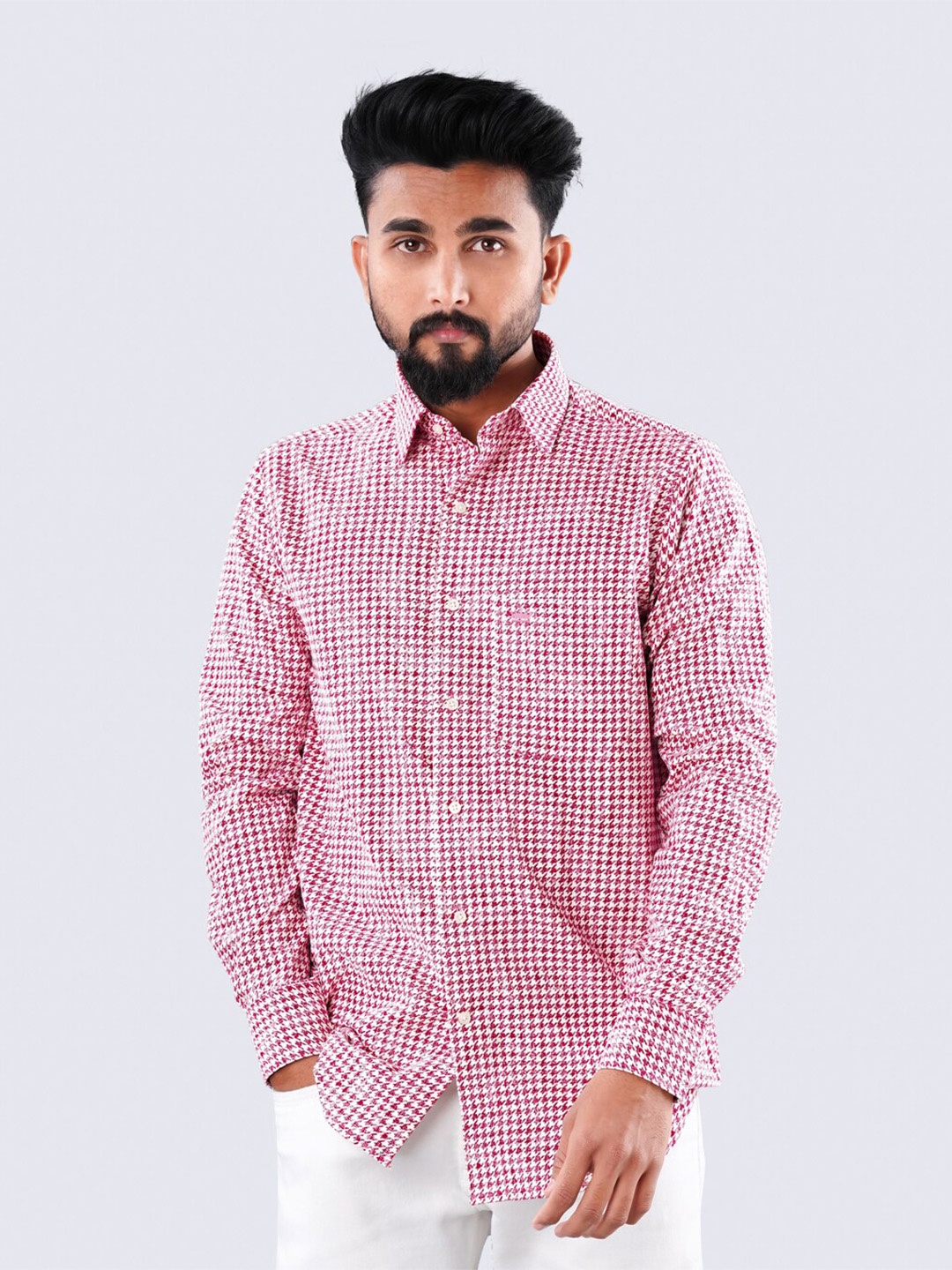 

FRENCH CROWN Micro Ditsy Printed Standard Twill Cotton Casual Shirt, Pink