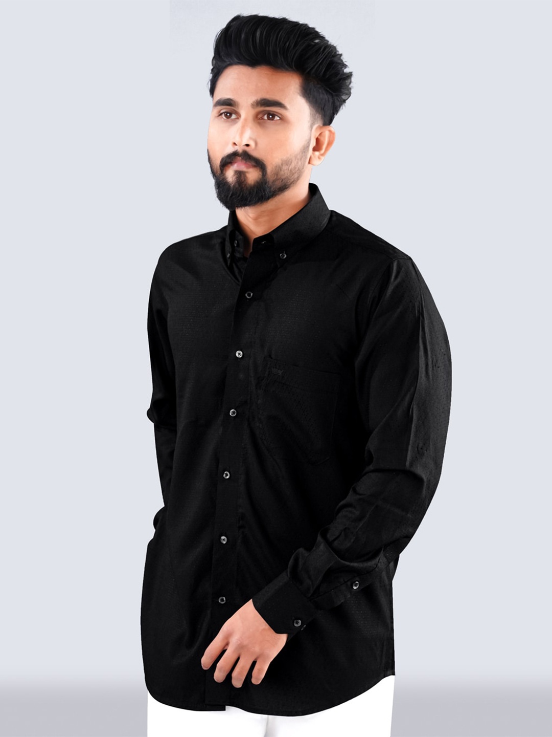 

FRENCH CROWN Button-Down Collar Standard Twill Cotton Casual Shirt, Black