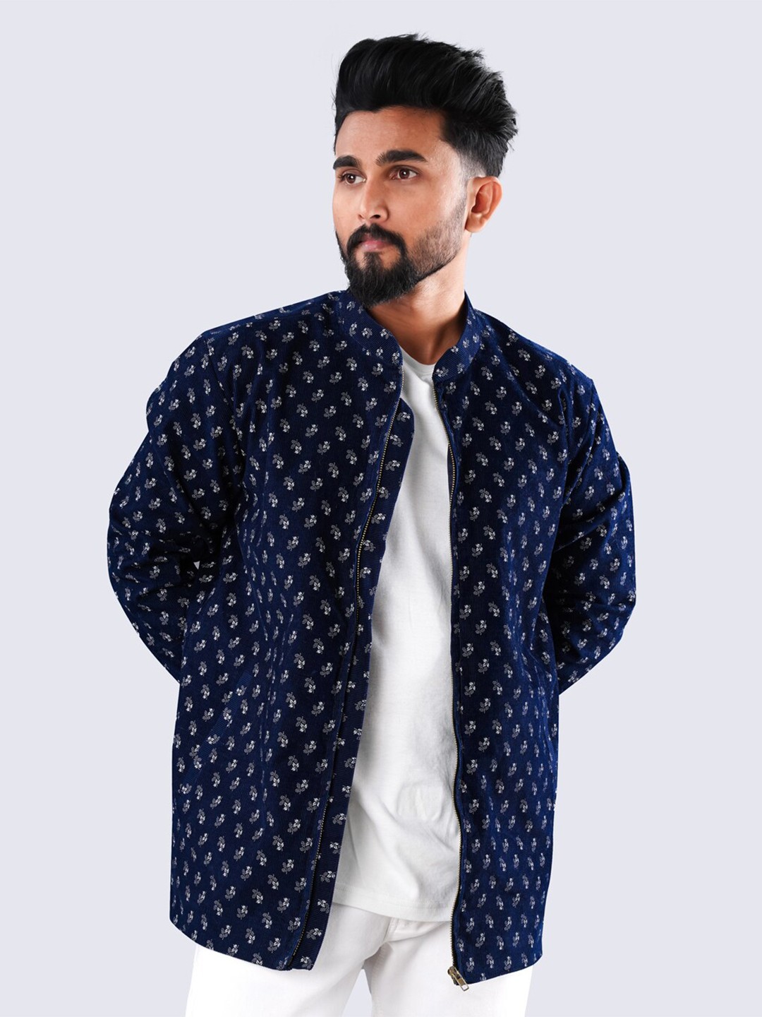 

FRENCH CROWN Men Standard Printed Casual Shirt, Navy blue