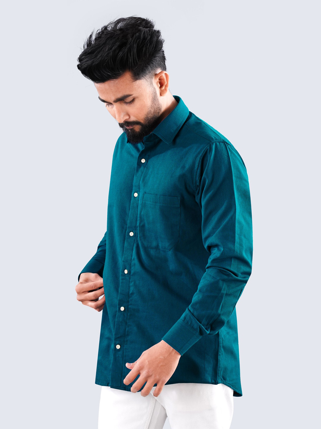 

FRENCH CROWN Standard Fit Casual Cotton Shirt, Blue