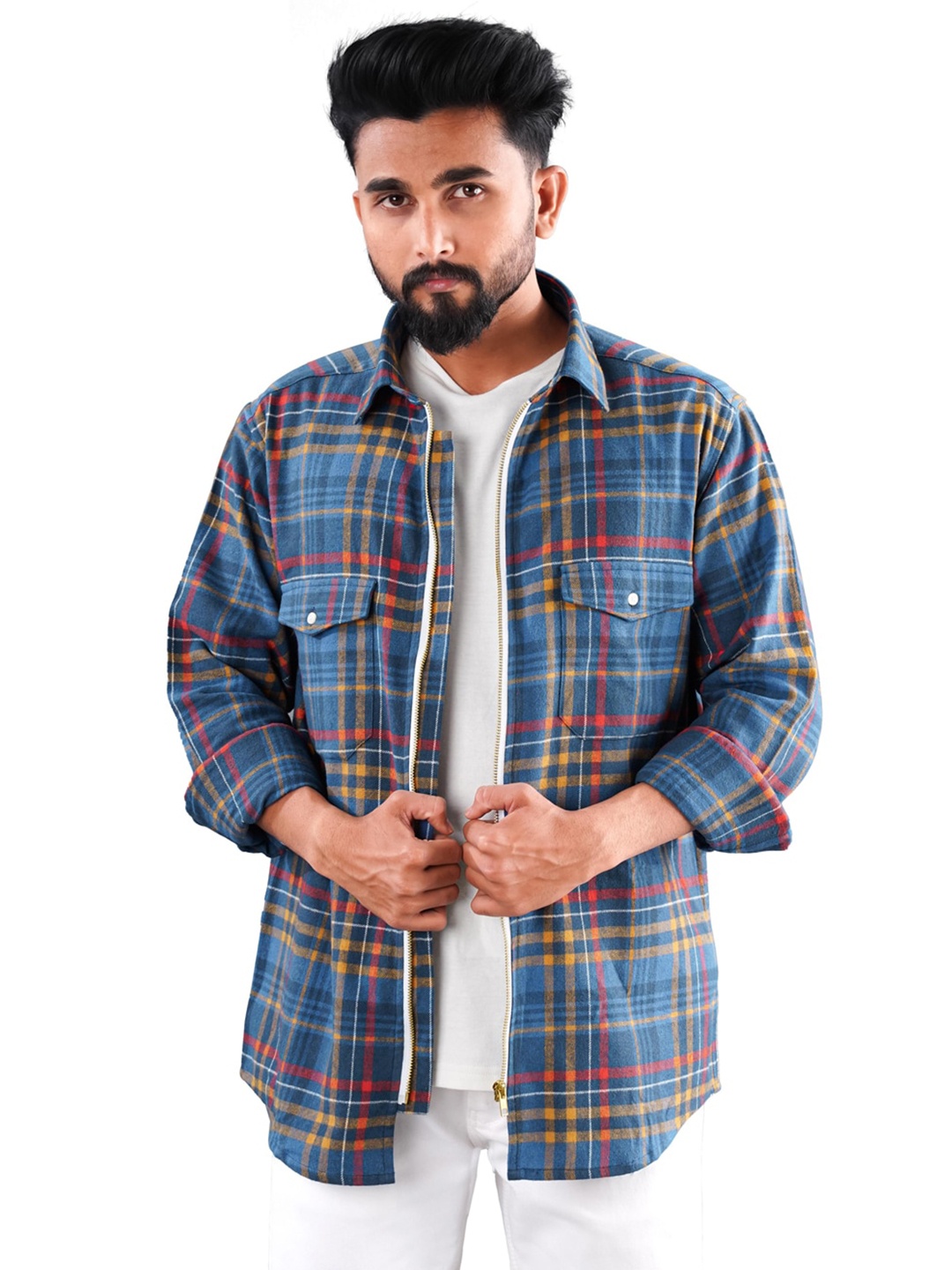 

FRENCH CROWN Standard Fit Opaque Checked Casual Shirt, Blue