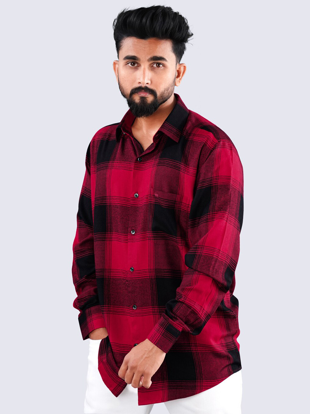 

FRENCH CROWN Standard Fit Opaque Checked Casual Shirt, Red