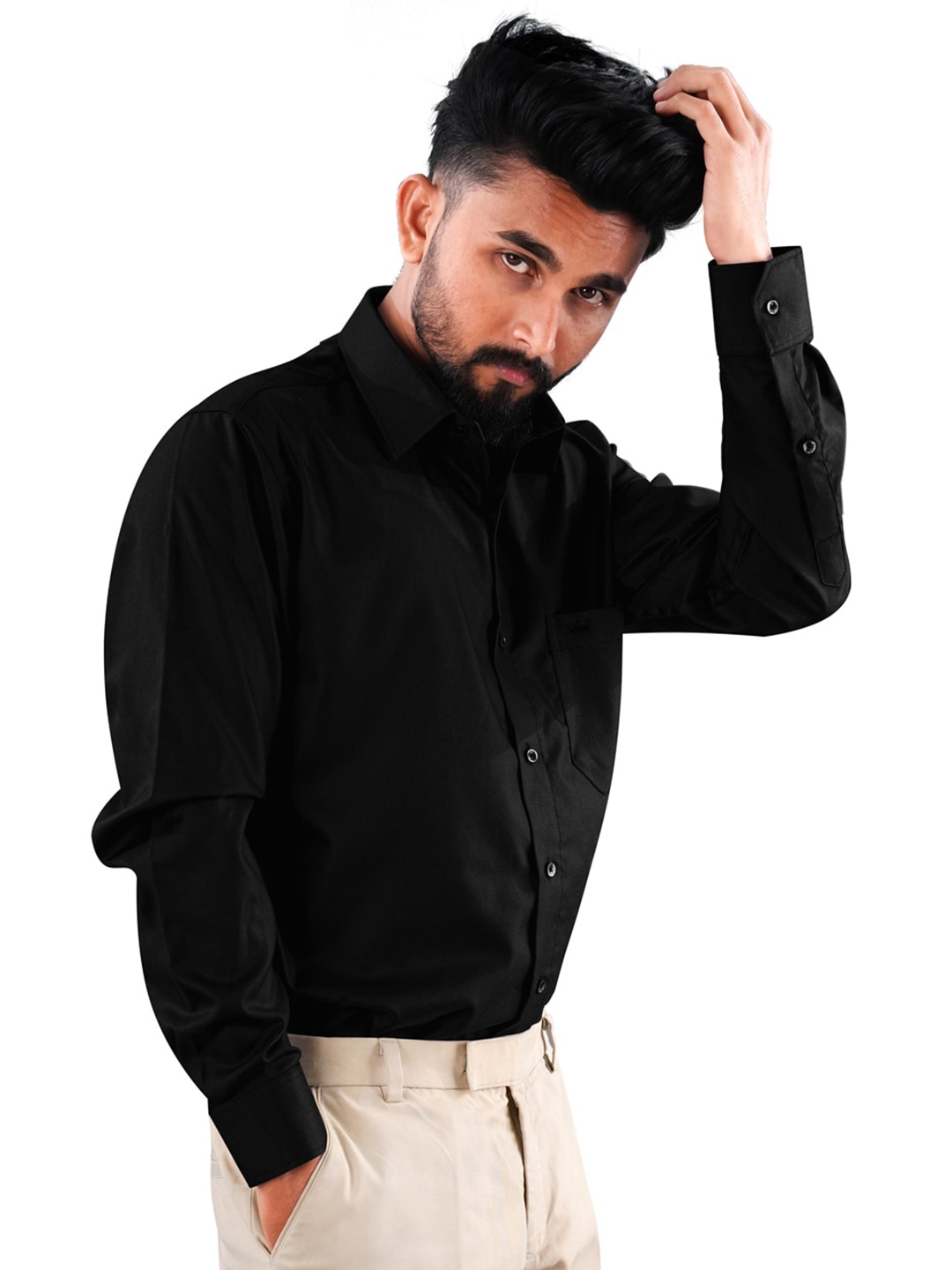 

FRENCH CROWN Standard Fit Opaque Casual Shirt, Black