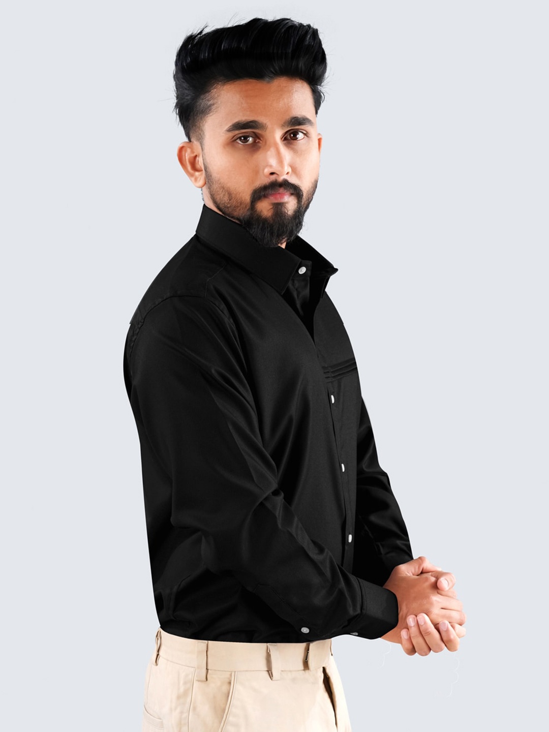 

FRENCH CROWN Standard Fit Opaque Casual Shirt, Black