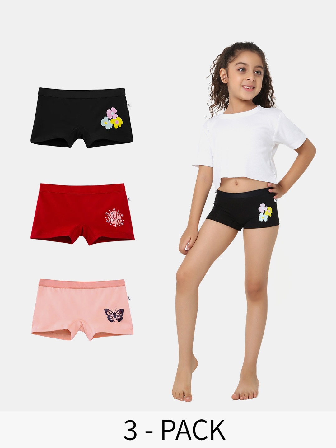 

You Got Plan B Girls Pack Of 3 Printed Boyshorts Briefs, Pink