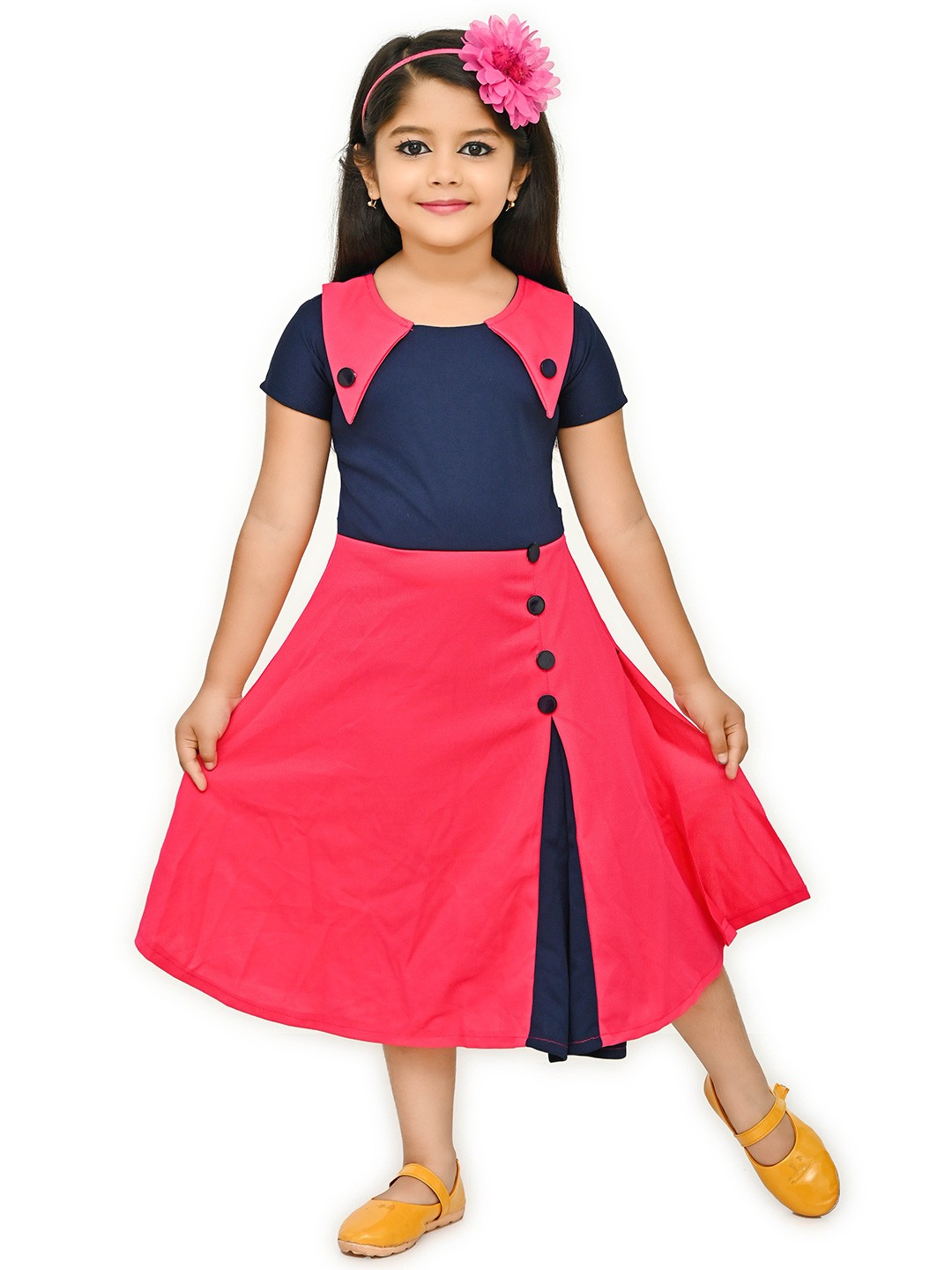 

carrydreams Girls Colourblocked Fit & Flare Dress, Pink