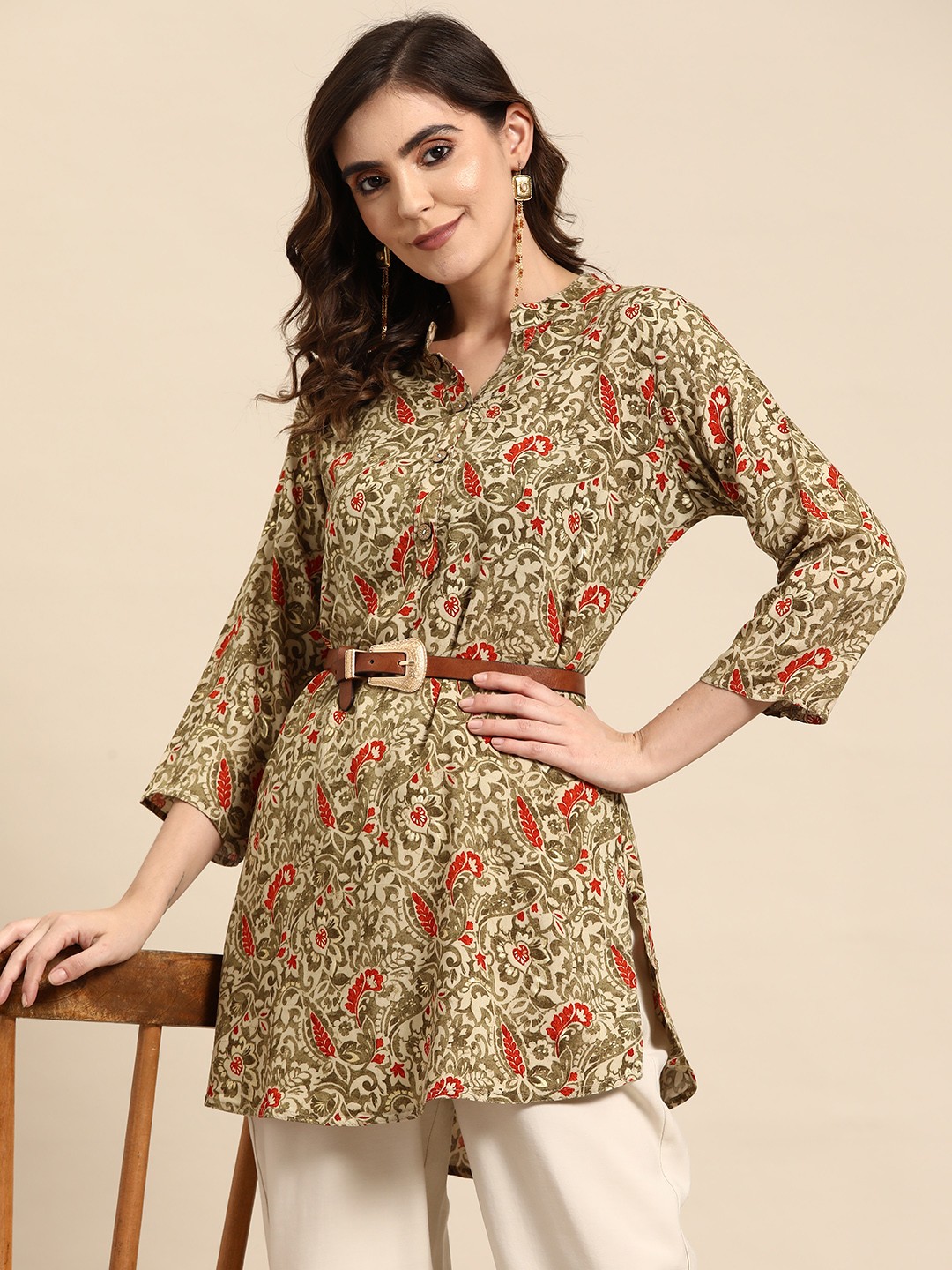 

Sangria Floral Printed Kurti, Green