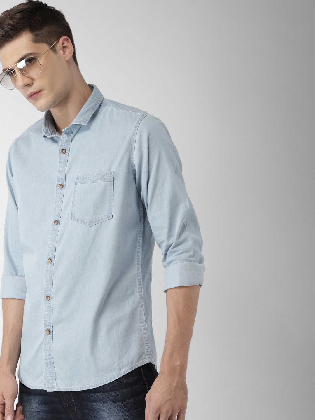 

Mast & Harbour Men Blue Slim Fit Faded Denim Casual Shirt