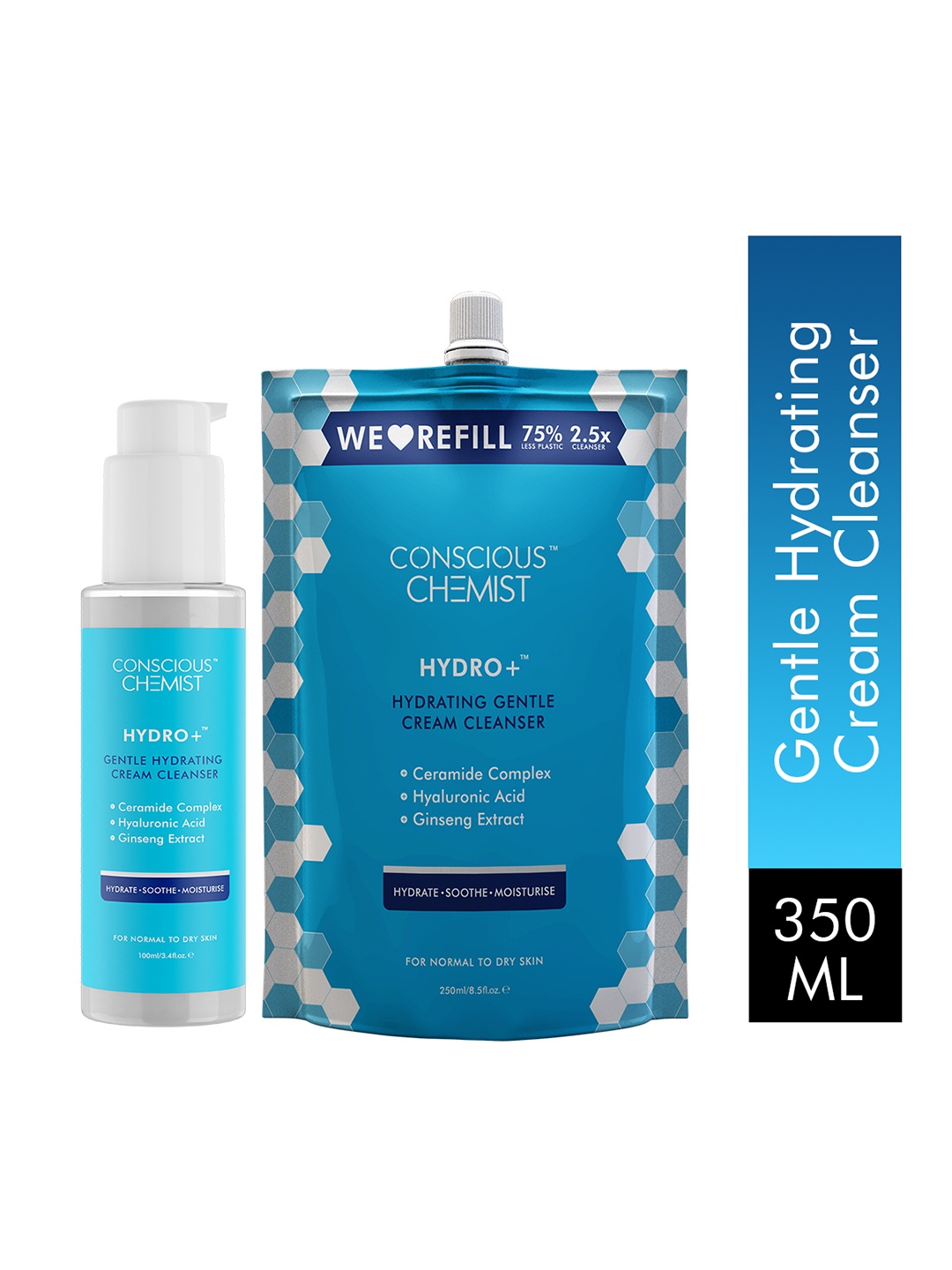 

Conscious Chemist Set of Hydro Gentle Hydrating Face Wash - 100 ml & Refill Pack - 250 ml, Blue