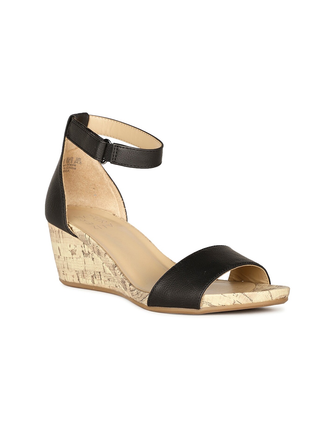 

Naturalizer Open Toe Leather Wedge Heels, Black