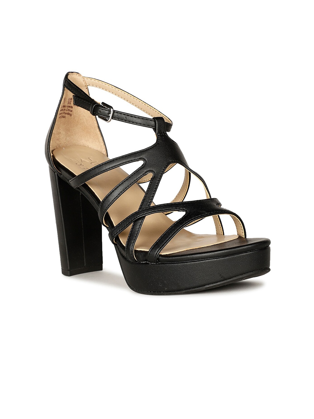 

Naturalizer Open Toe Leather Block Heels, Black