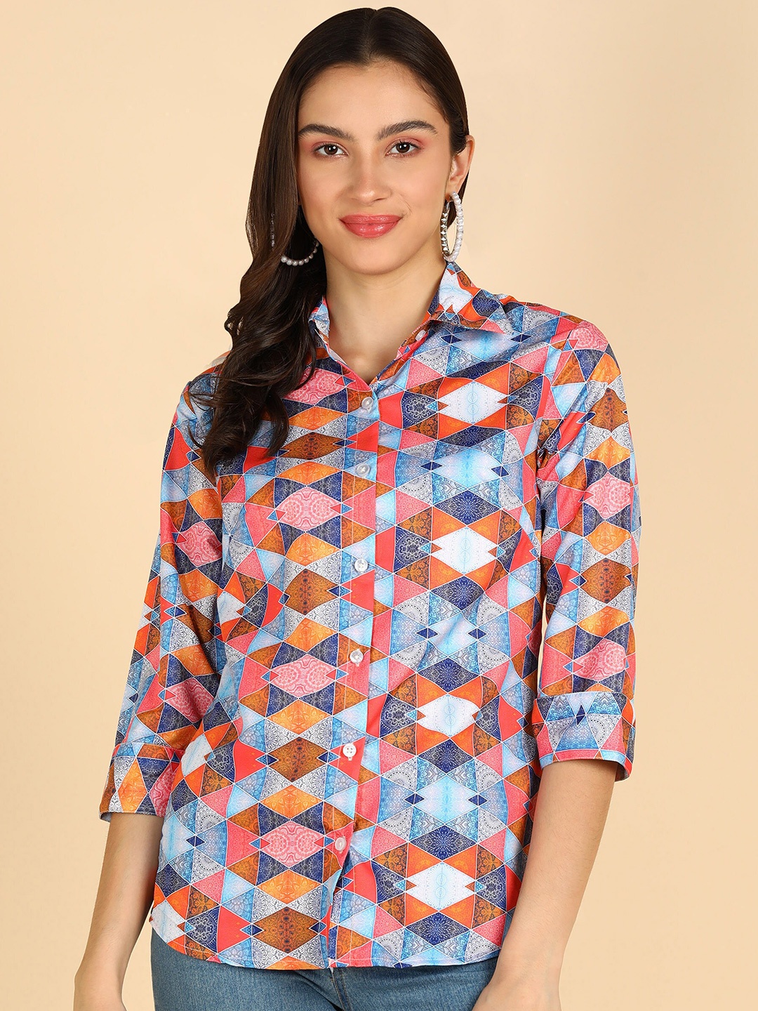 

ZNX Clothing Classic Geometric Printed Casual Shirt, Orange