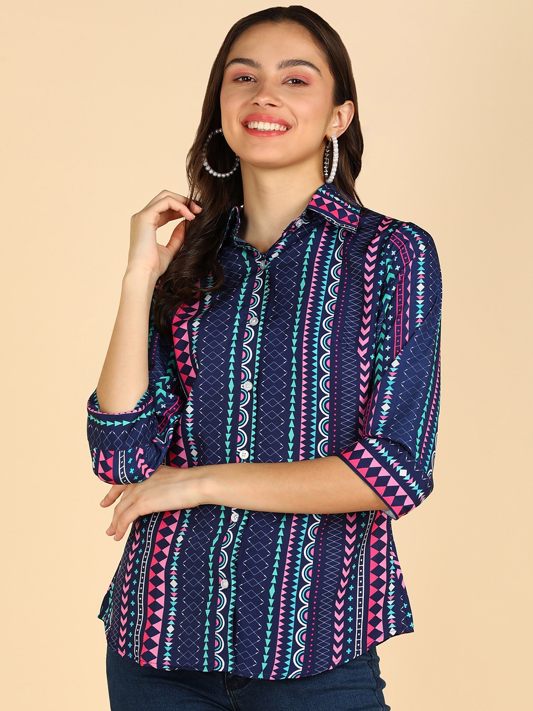 

ZNX Clothing Classic Opaque Printed Casual Shirt, Blue