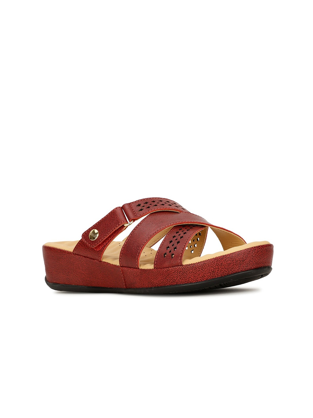 

Scholl Women LUNA Textured Open Toe Flats With Laser Cuts, Red