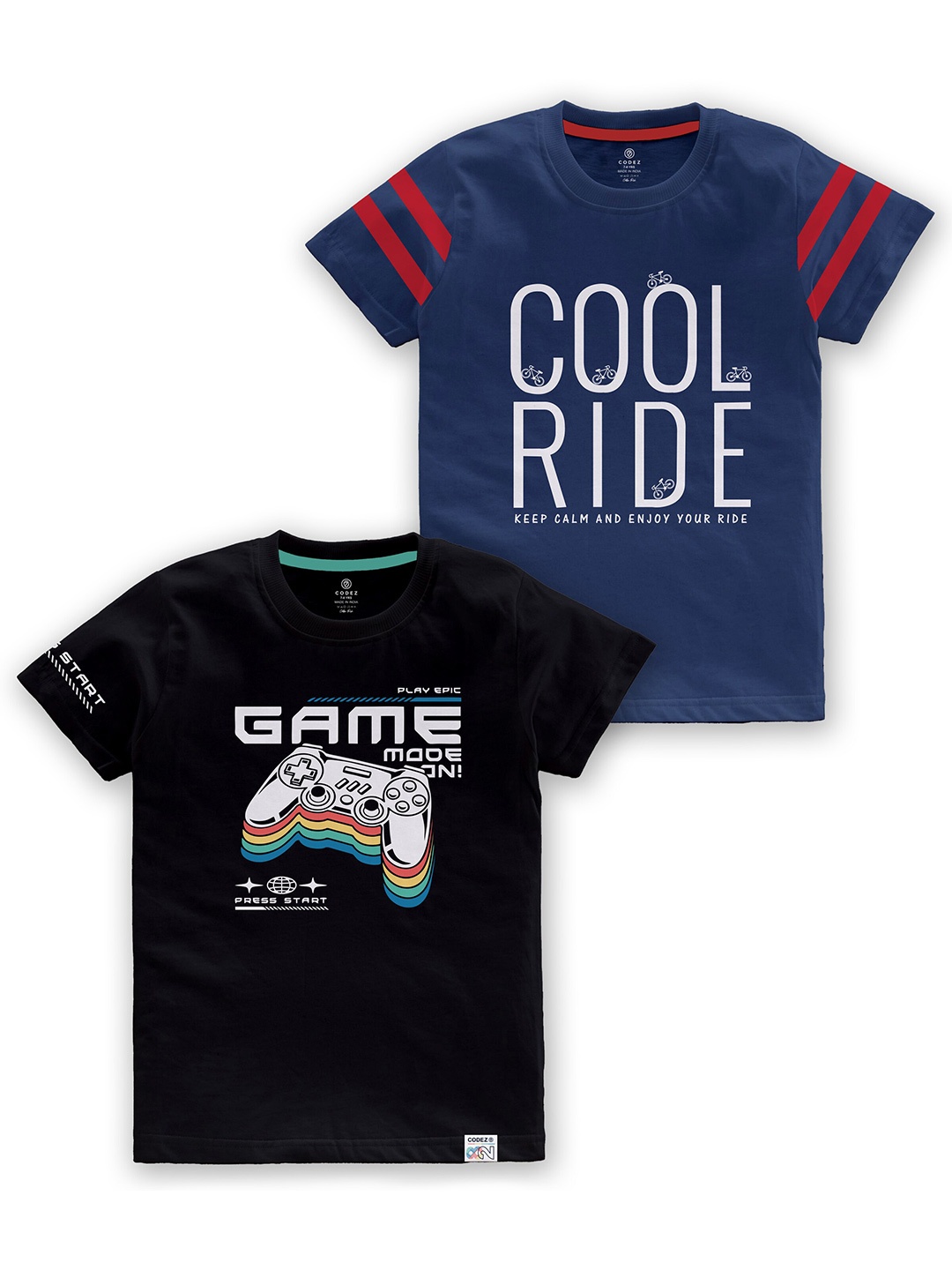 

CODEZ Boys Pack of 2 typography Printed Cotton T-shirt, Black