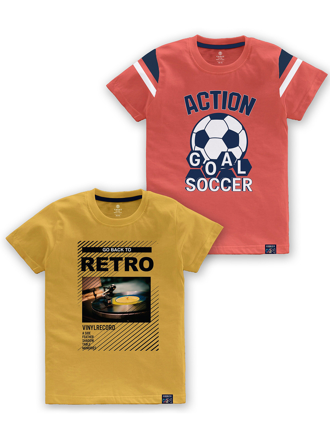 

CODEZ Boys Pack Of 2 Typography Printed Round Neck Cotton T-shirt, Mustard