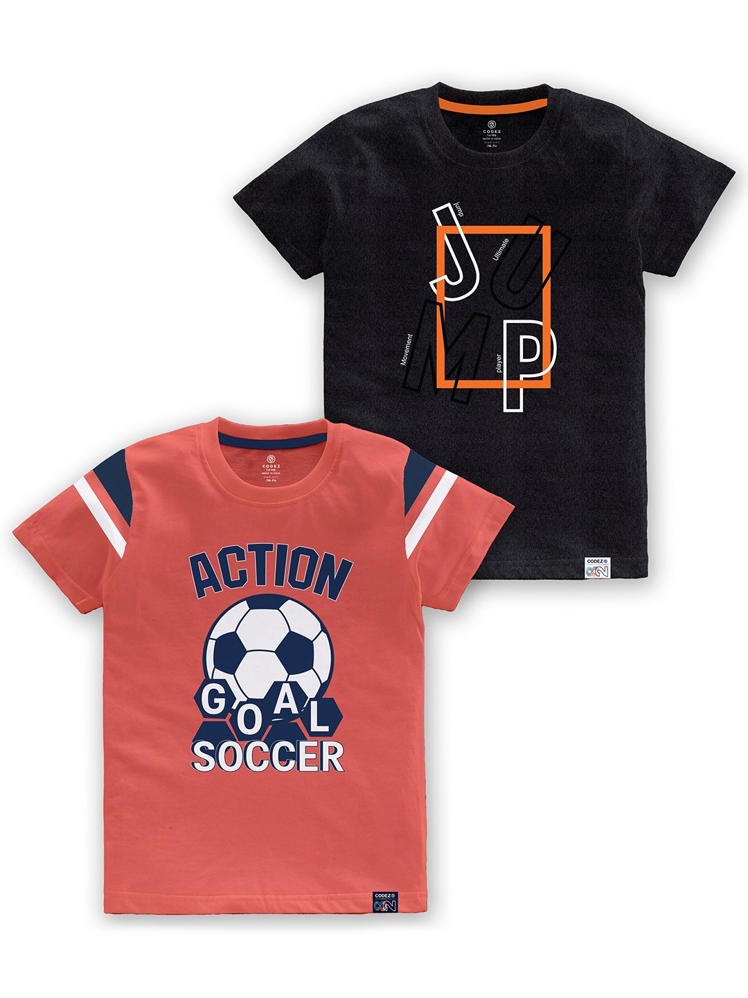 

CODEZ Boys Pack Of 2 Typography Printed Round Neck Cotton T-shirt, Peach