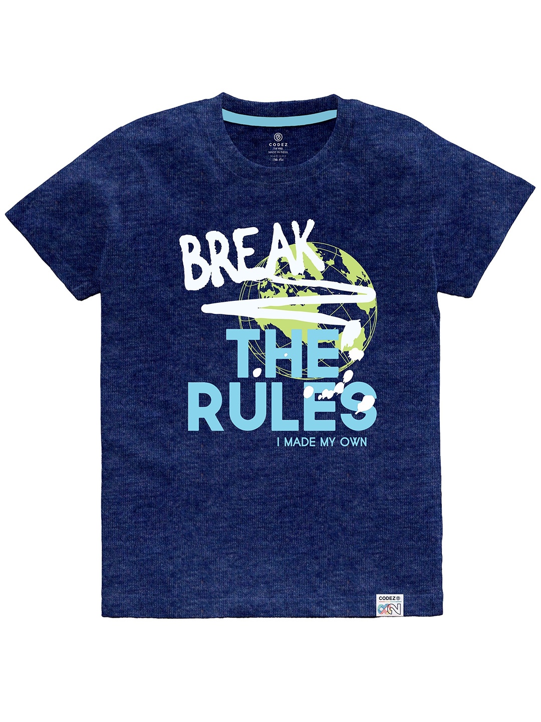 

CODEZ Boys Typography Printed Round Neck Cotton T-shirt, Navy blue