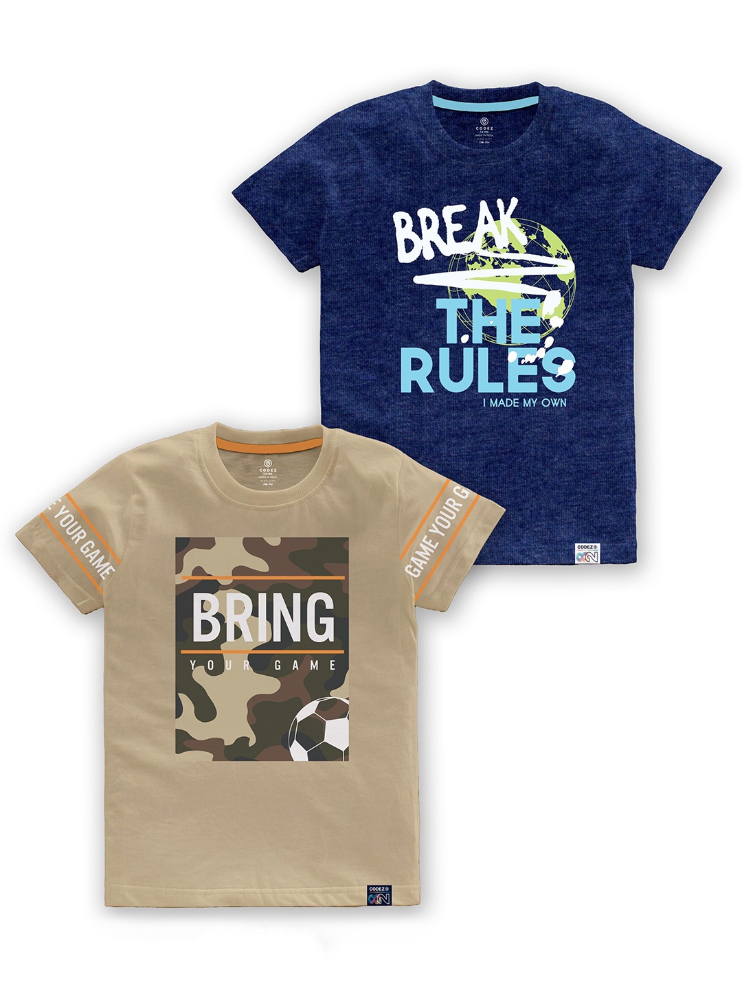 

CODEZ Boys Pack Of 2 Typography Printed Round Neck Cotton T-shirt, Beige