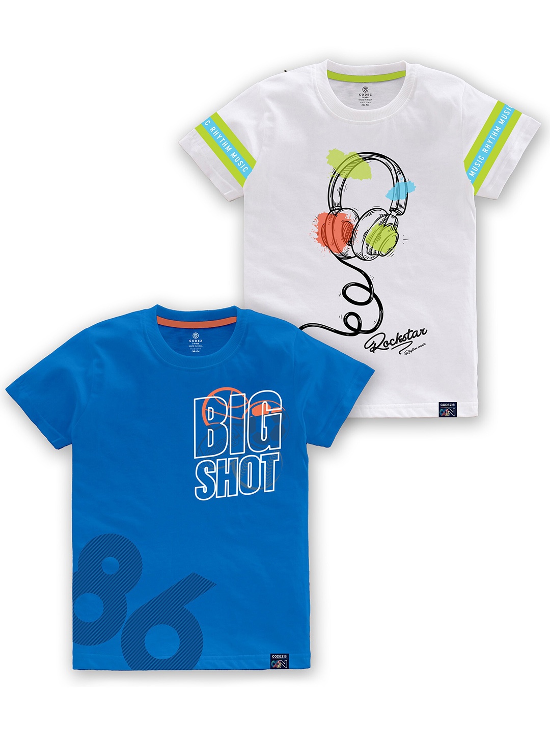 

CODEZ Boys Pack Of 2 Typography Printed Round Neck Cotton T-shirt, Blue