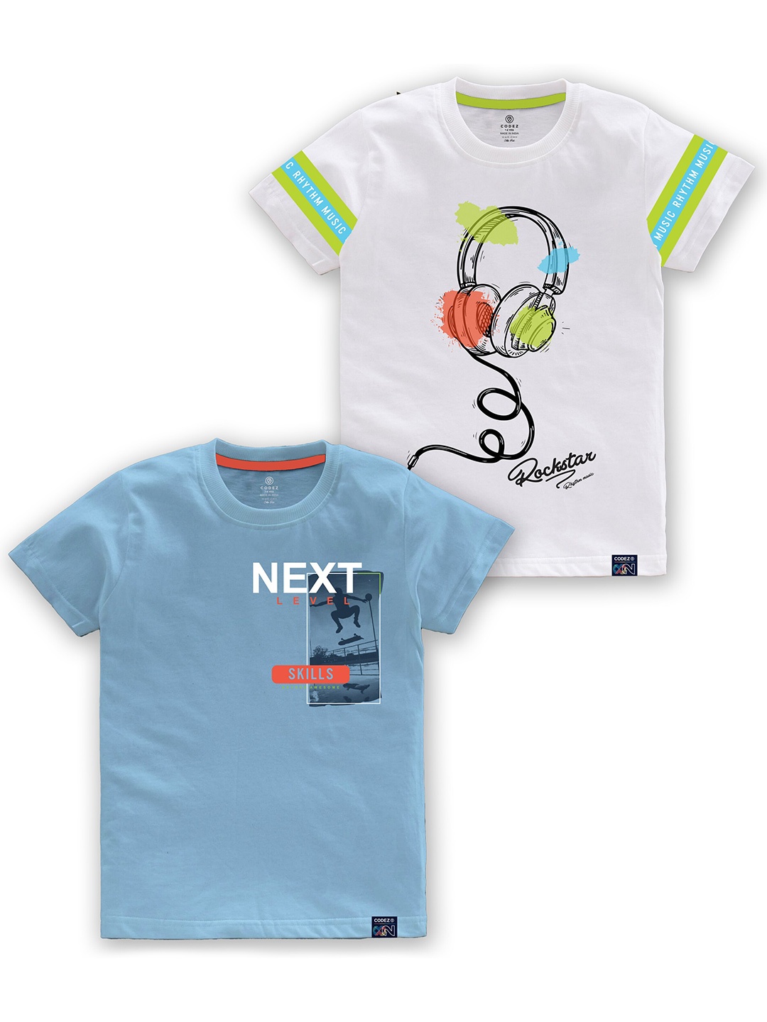 

CODEZ Boys Pack Of 2 Typography Printed Round Neck Cotton T-shirt, Blue