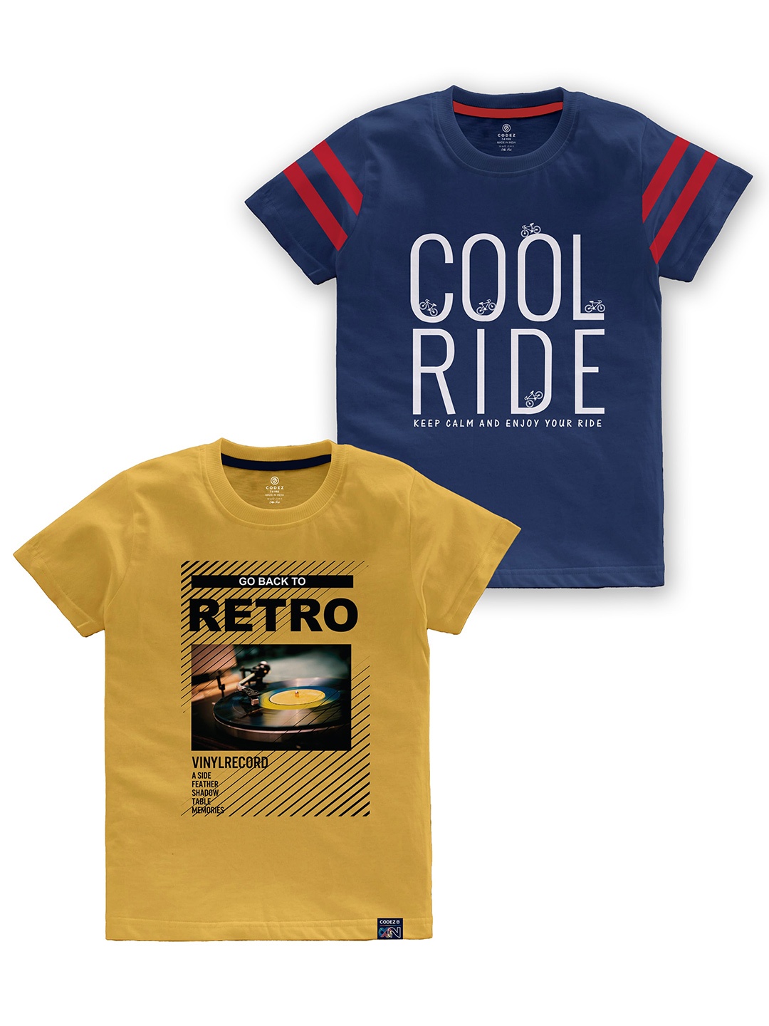 CODEZ Boys Pack Of 2 Typography Printed Round Neck Cotton T-shirt, Yellow